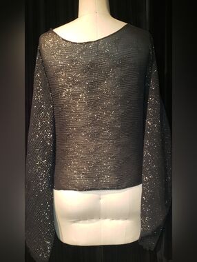 Sample Black Sheer Gold Splatter Foil Huge Long Kimono Sleeve Top